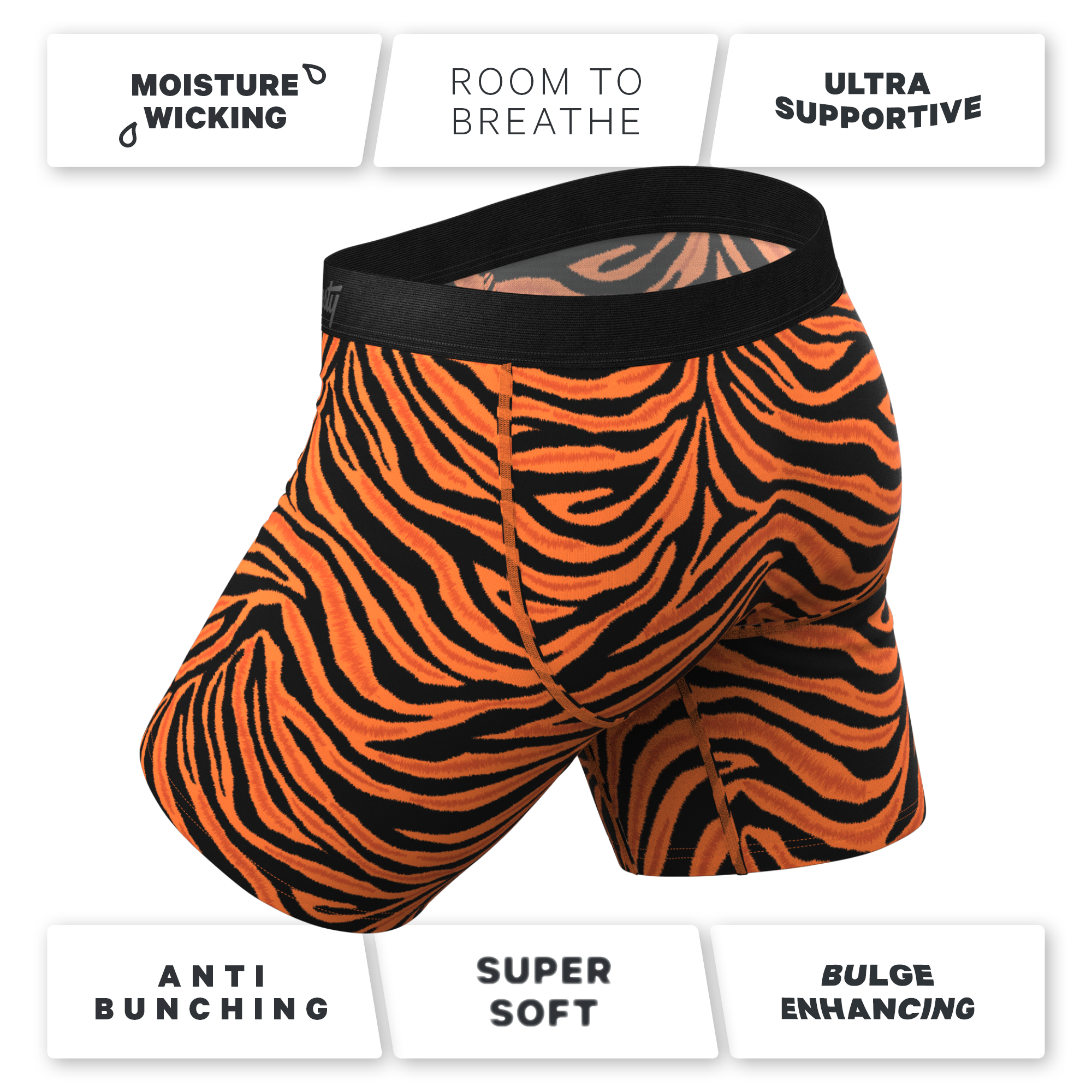 The Feral Feline | Tiger Print Ball Hammock® Boxer - Long Leg - Shinesty