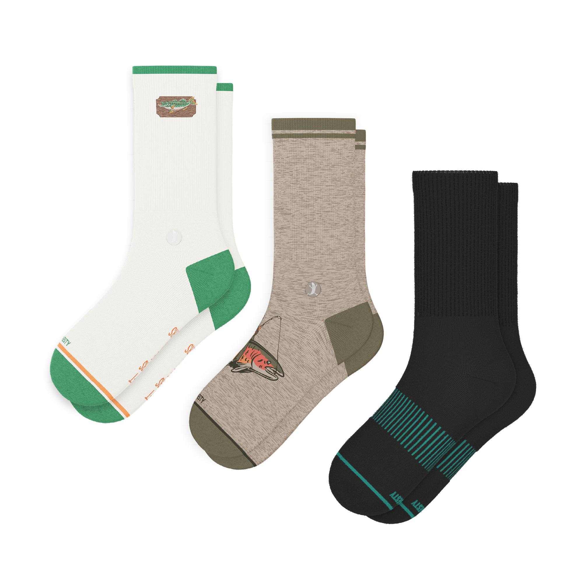 The Fisherman Three | Heel Hammock™ Crew Socks 3 Pack - Shinesty