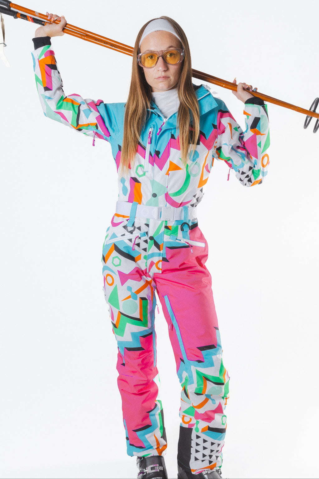 The Geodisiac | Retro Neon Curved Fit Women's One Piece Ski Suit - Shinesty