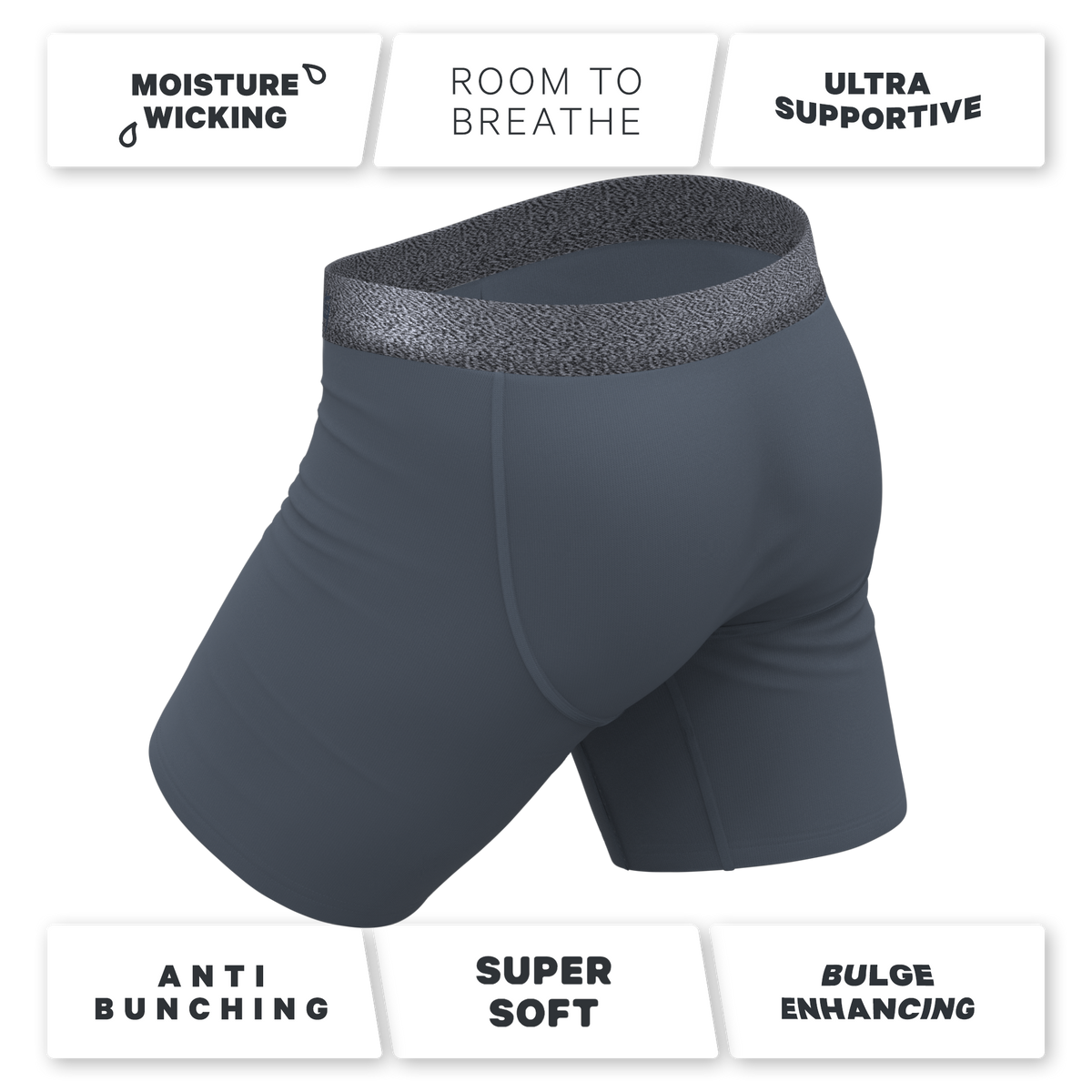 The Graphite | Tonal Grey Ball Hammock® Boxer - Long Leg - Shinesty