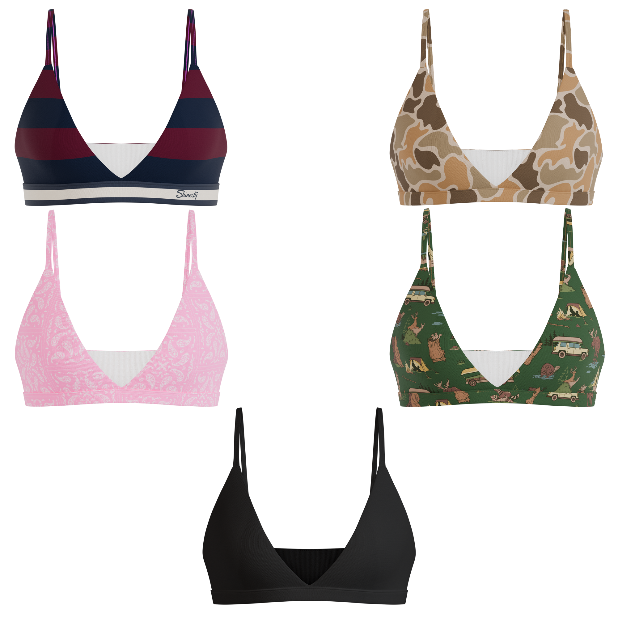 The Happy Trails | Boob Hammock™ Triangle Bralette 5 Pack - Shinesty