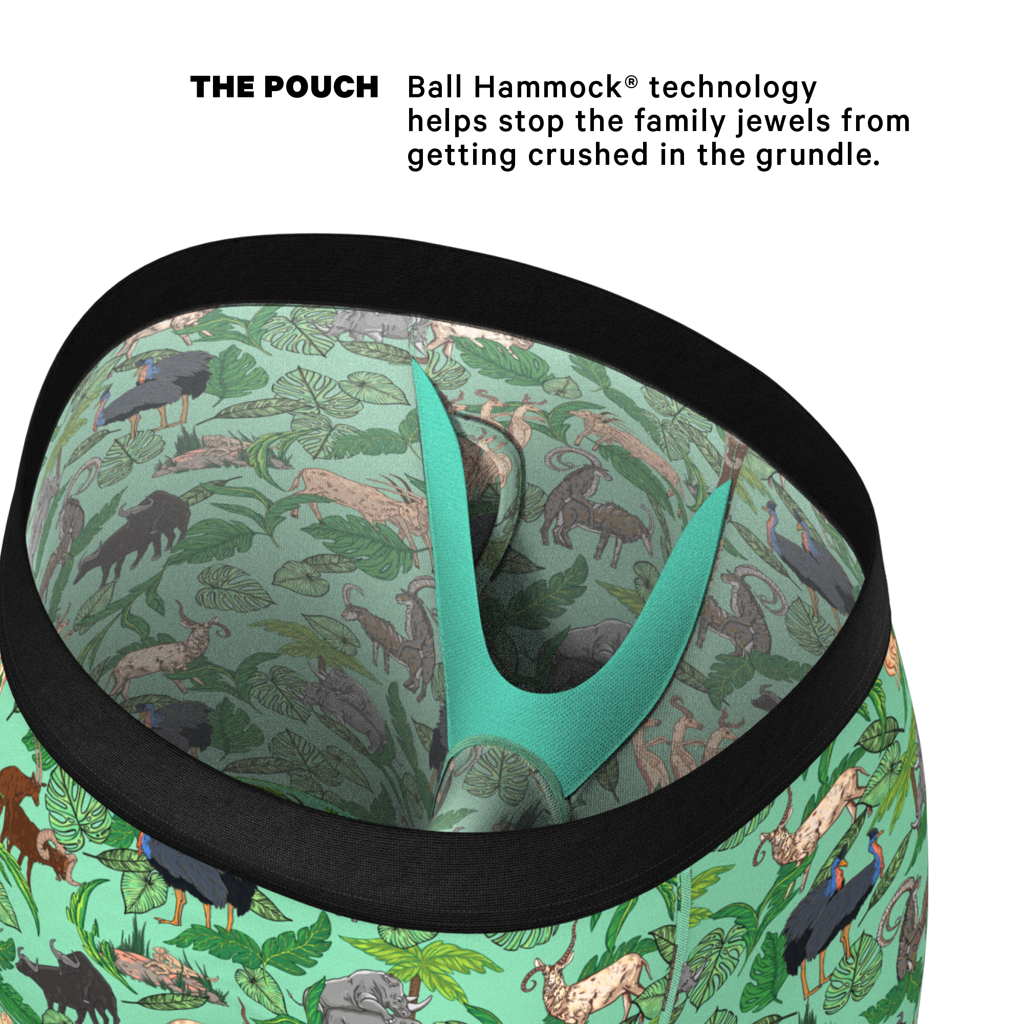 The Hornography | Tropical Animals Ball Hammock® Pouch Underwear With Fly - Shinesty