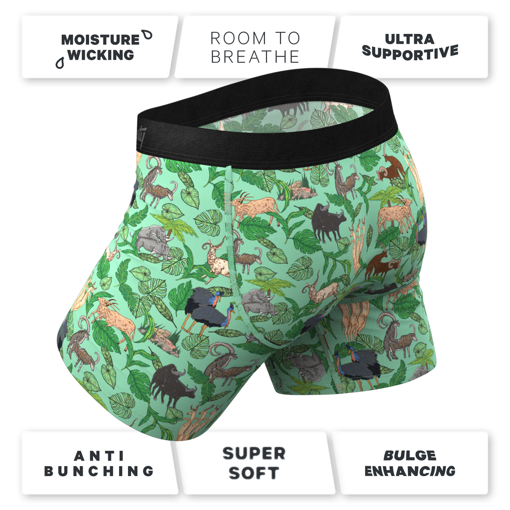 The Hornography | Tropical Animals Ball Hammock® Pouch Underwear With Fly - Shinesty