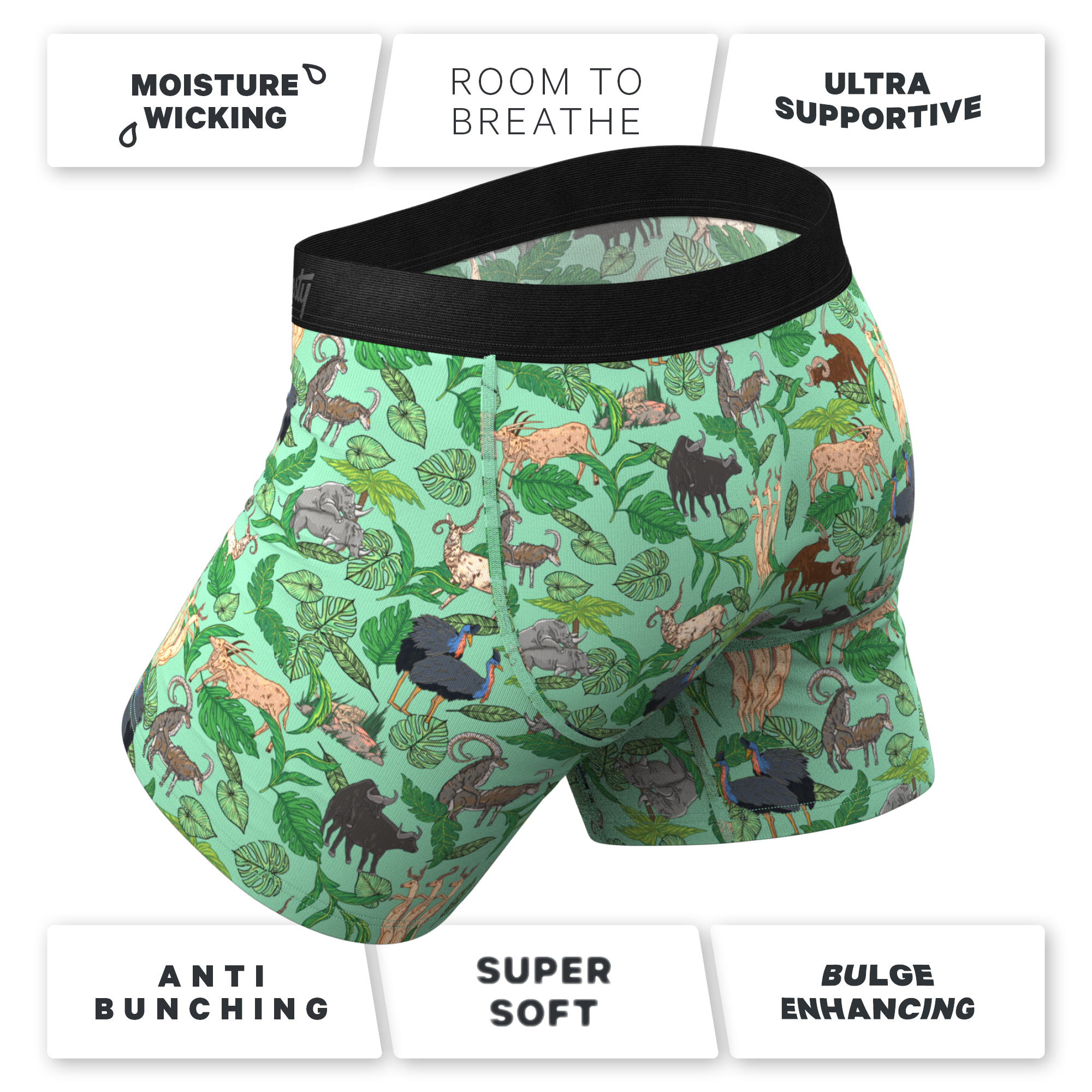 The Hornography | Tropical Animals Ball Hammock® Pouch Underwear With Fly - Shinesty