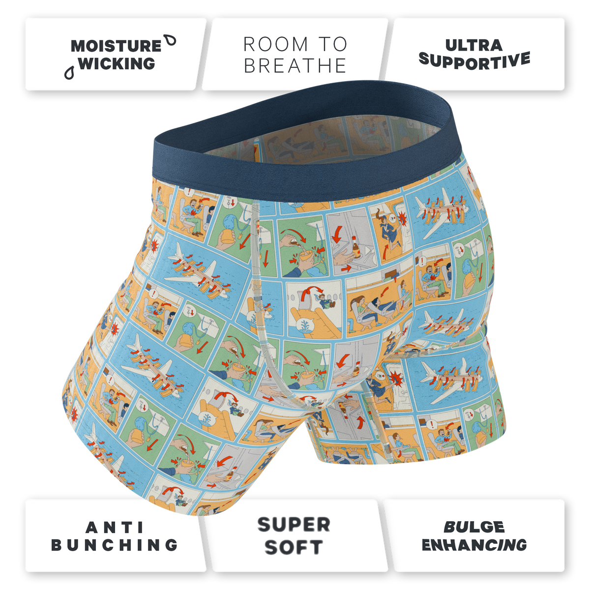 The Improper Protocol | Airplane Pamphlet Ball Hammock® Pouch Underwear With Fly - Shinesty