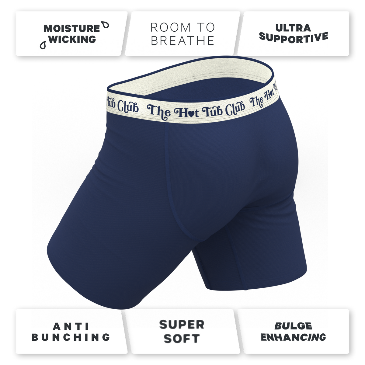 The Jet Set | Hot Tub Club Navy Ball Hammock® Boxer - Long Leg - Shinesty