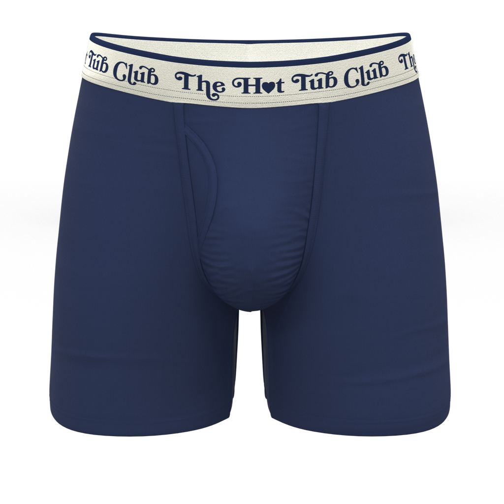 The Jet Set | Hot Tub Club Navy Ball Hammock® Pouch Underwear With Fly - Shinesty