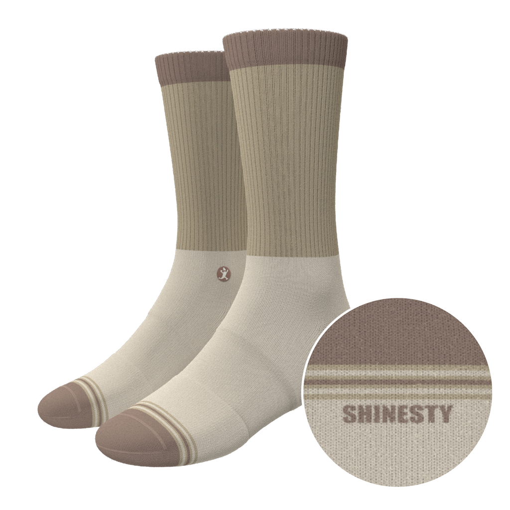 The Khaki | Tan Color Block Heel Hammock™ Crew Socks - Shinesty
