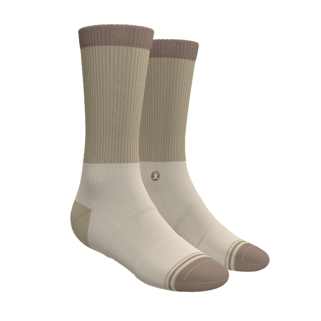 The Khaki | Tan Color Block Heel Hammock™ Crew Socks - Shinesty