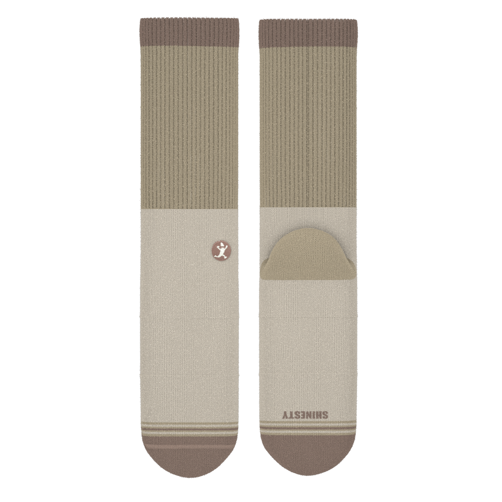 The Khaki | Tan Color Block Heel Hammock™ Crew Socks - Shinesty