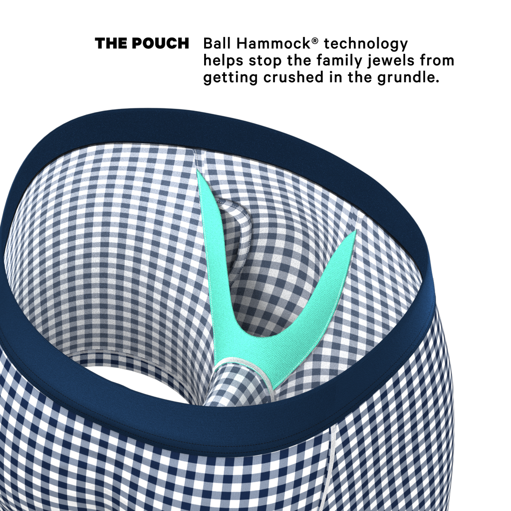 The Mad For Plaid | Navy Gingham Ball Hammock® Pouch Underwear With Fly - Shinesty