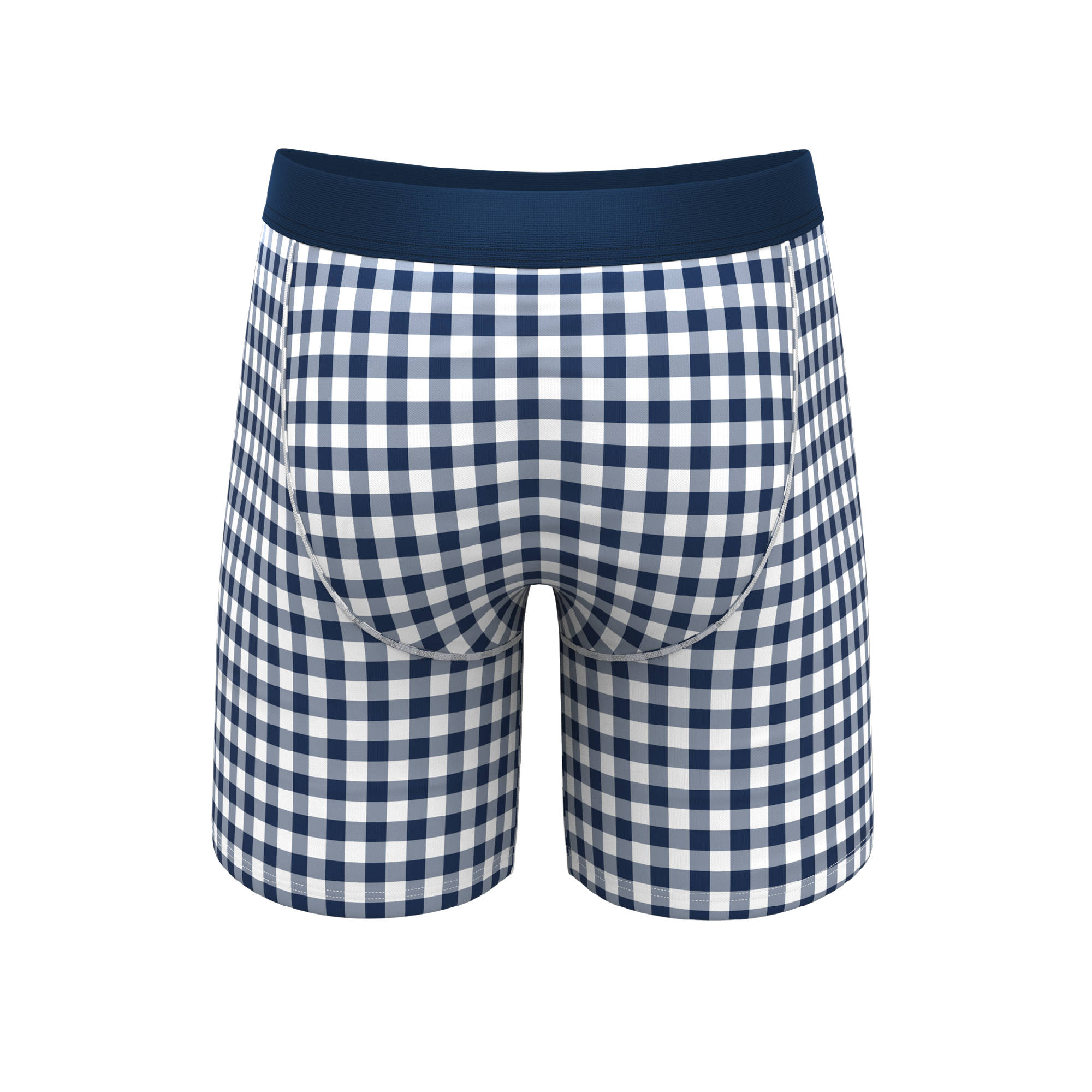 The Mad For Plaid | Navy Gingham Ball Hammock® Boxer - Long Leg - Shinesty