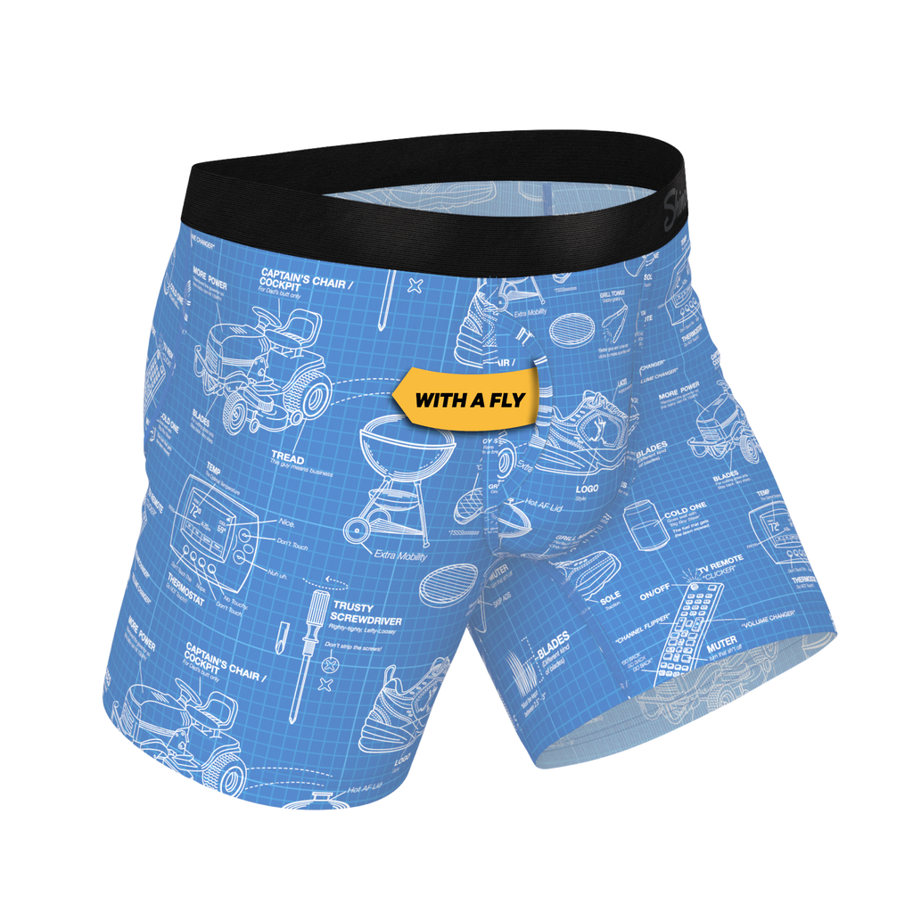The Man With A Plan | Blueprint Ball Hammock® Pouch Underwear With Fly - Shinesty