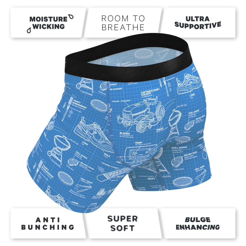 The Man With A Plan | Blueprint Ball Hammock® Pouch Underwear With Fly - Shinesty