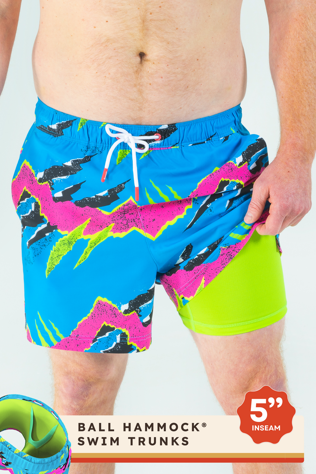 The Melted Popsicle | Retro Neon Ball Hammock® Pouch 5" Swim Trunks - Shinesty