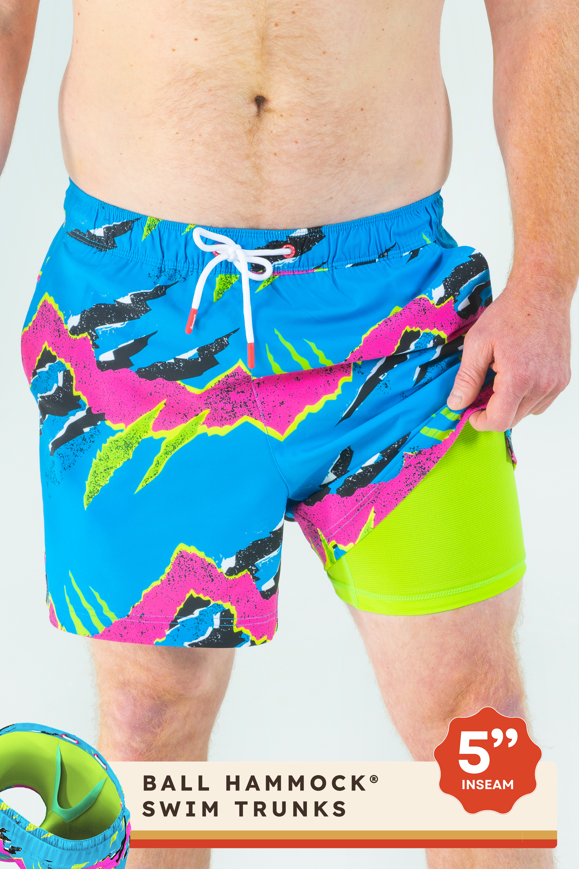 The Melted Popsicle | Retro Neon Ball Hammock® Pouch 5" Swim Trunks - Shinesty