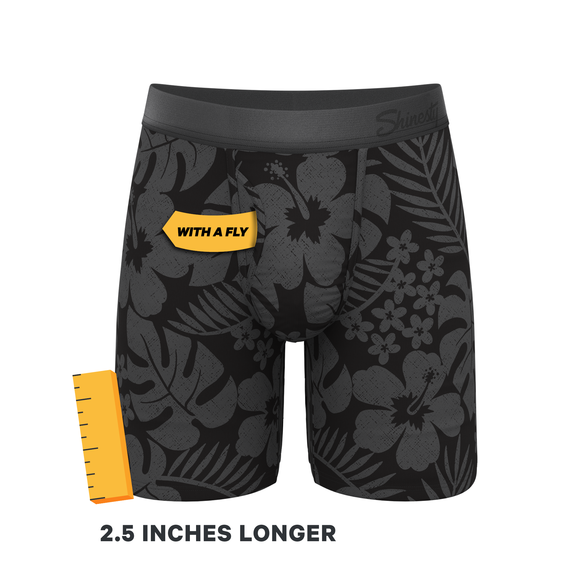 The Midnight Flora | Black Tonal Tropical Ball Hammock® Boxer - Long Leg - Shinesty
