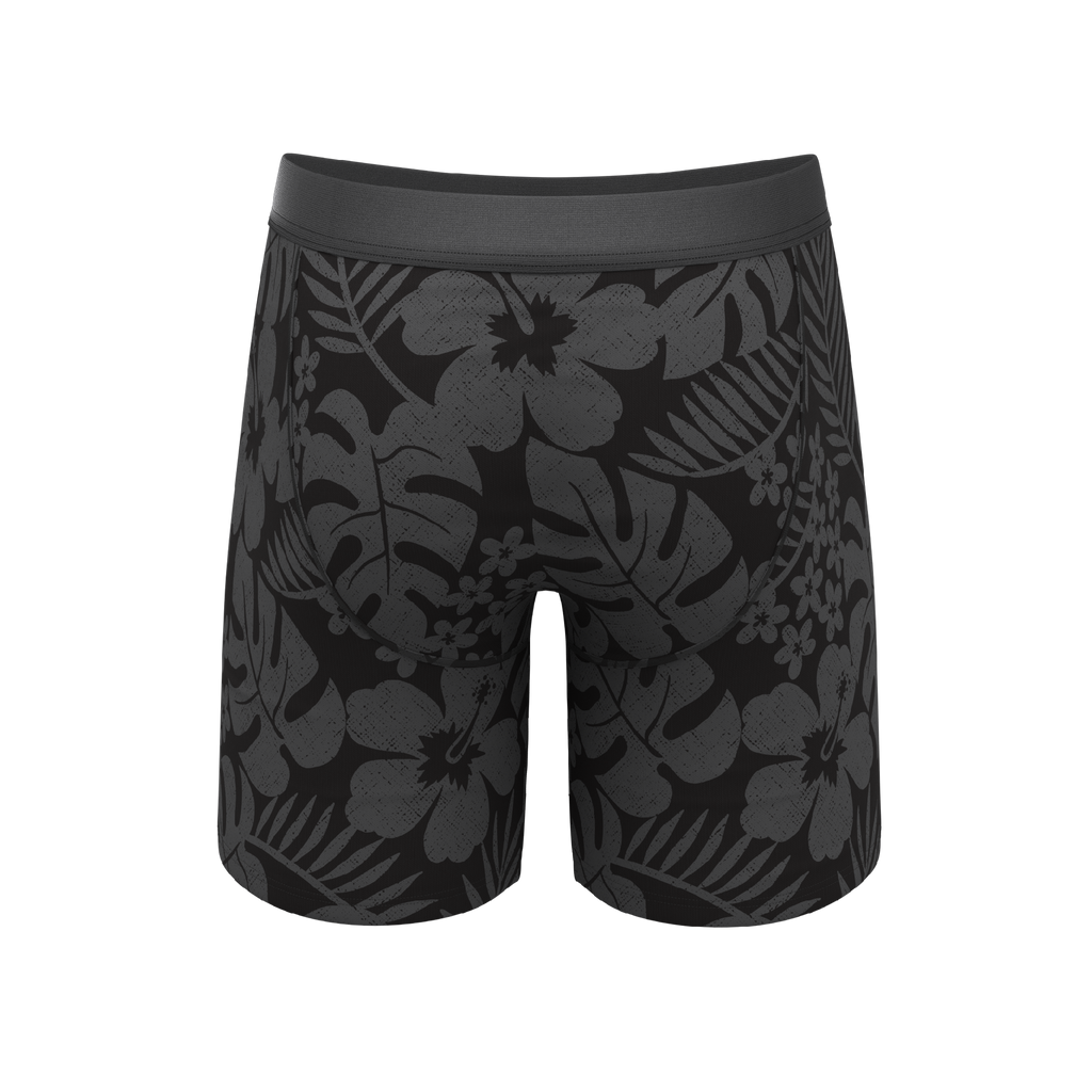 The Midnight Flora | Black Tonal Tropical Ball Hammock® Boxer - Long Leg - Shinesty