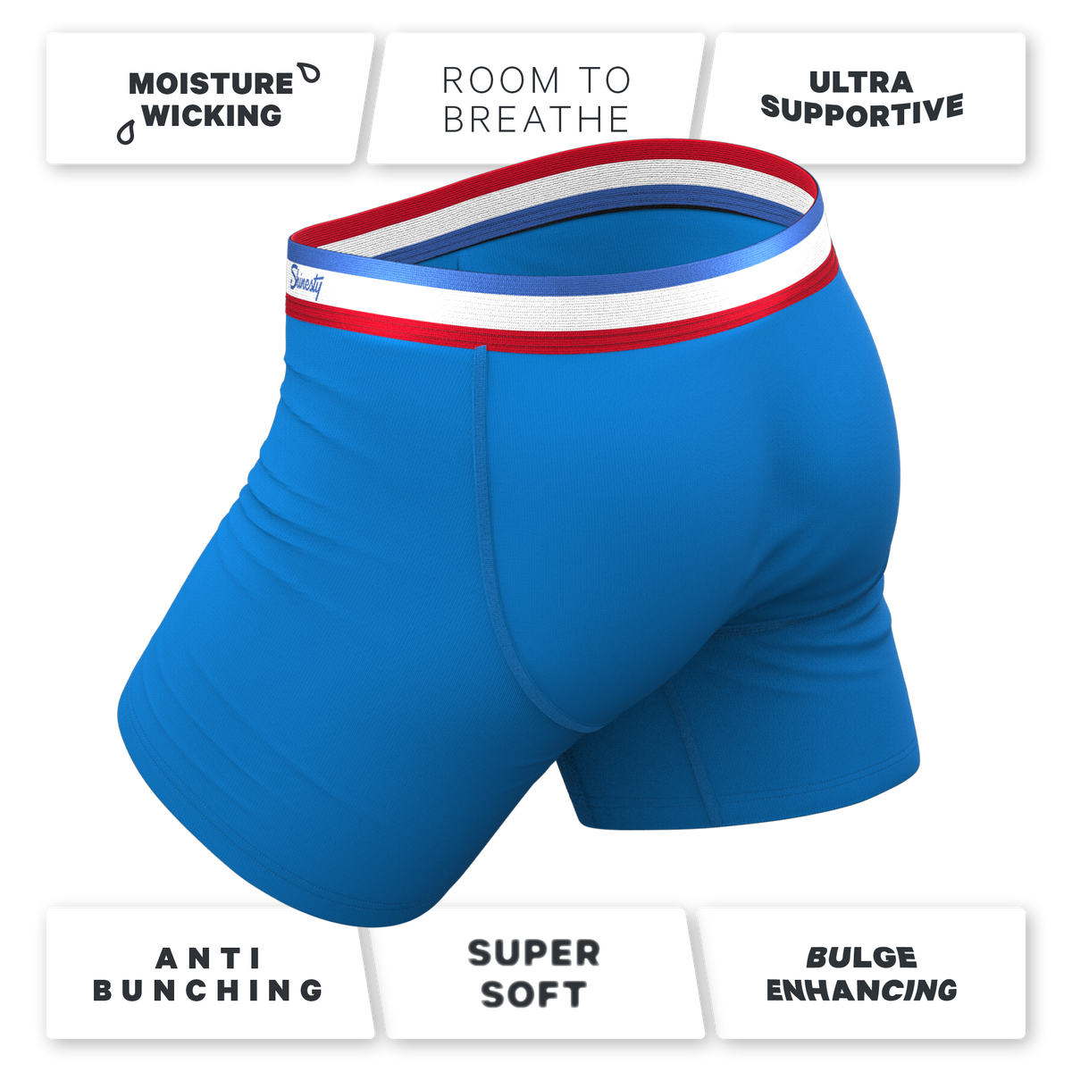 The Morning Glory | Blue with USA Waistband Ball Hammock® Pouch Underwear With Fly - Shinesty