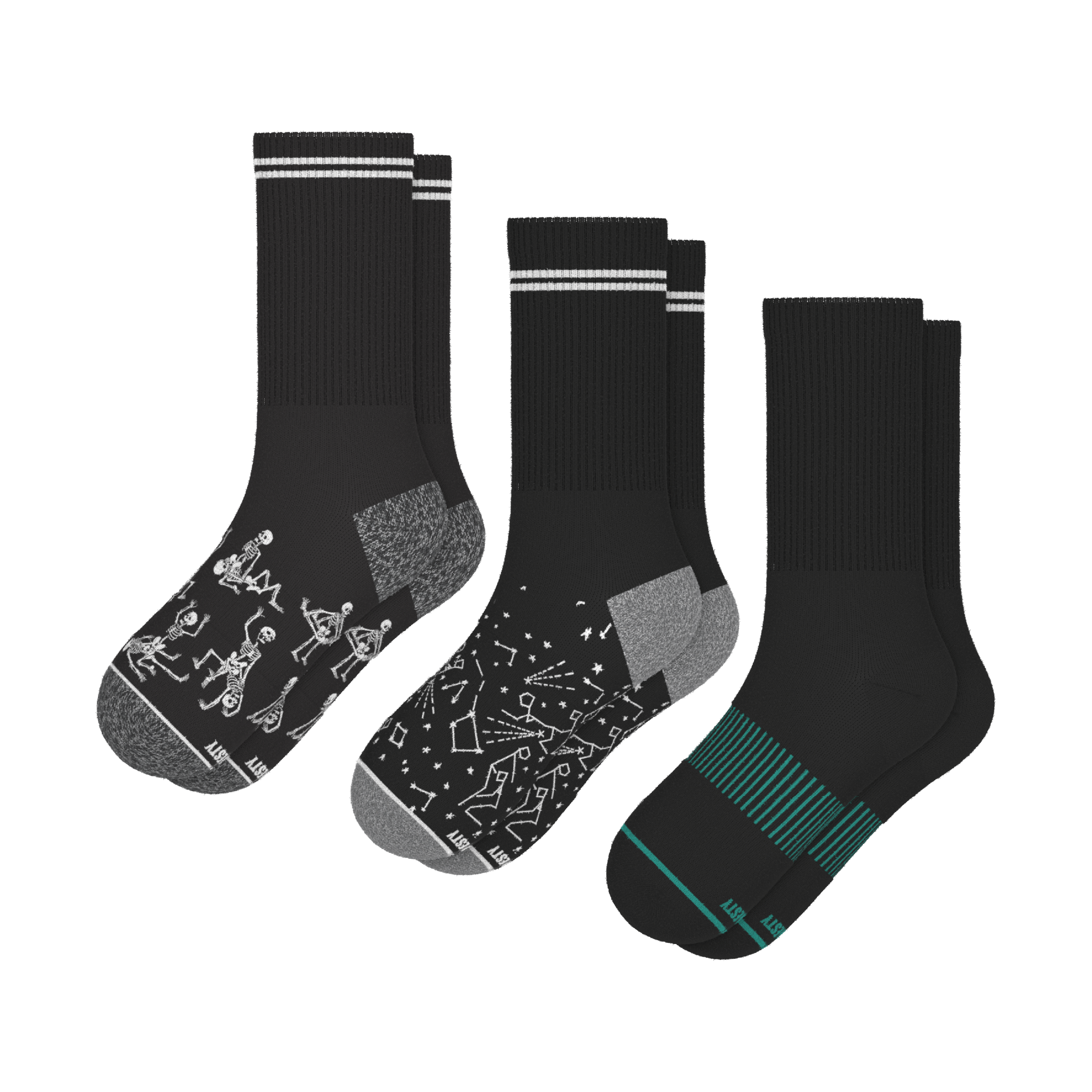 The Mostly Black | Heel Hammock™ Crew Socks 3 Pack - Shinesty