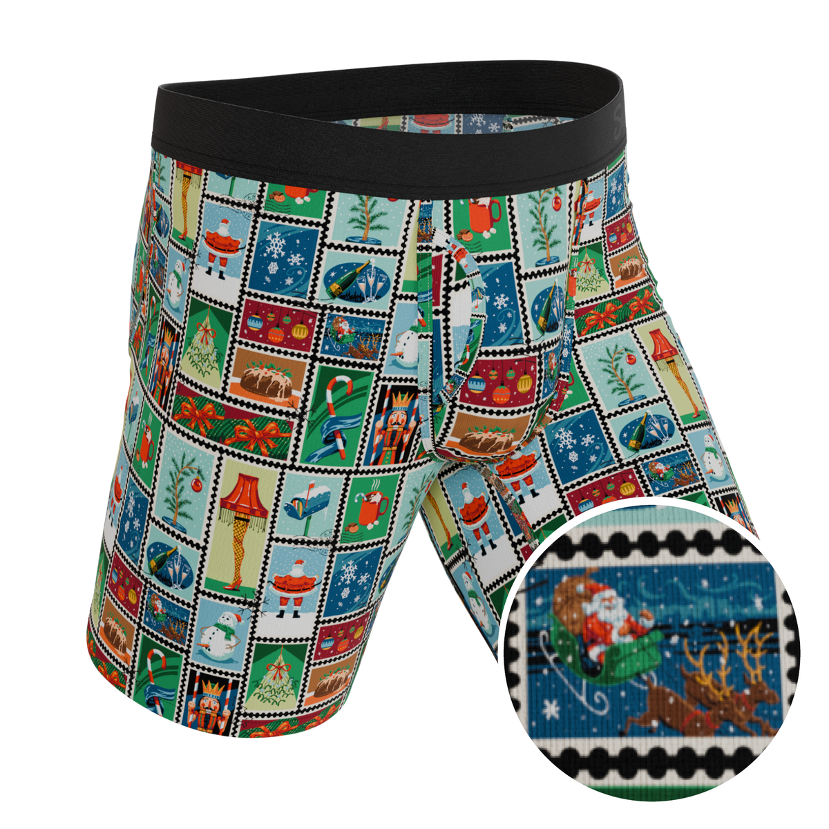 The North Pole Postage | Christmas Stamps Ball Hammock® Boxer - Long Leg - Shinesty