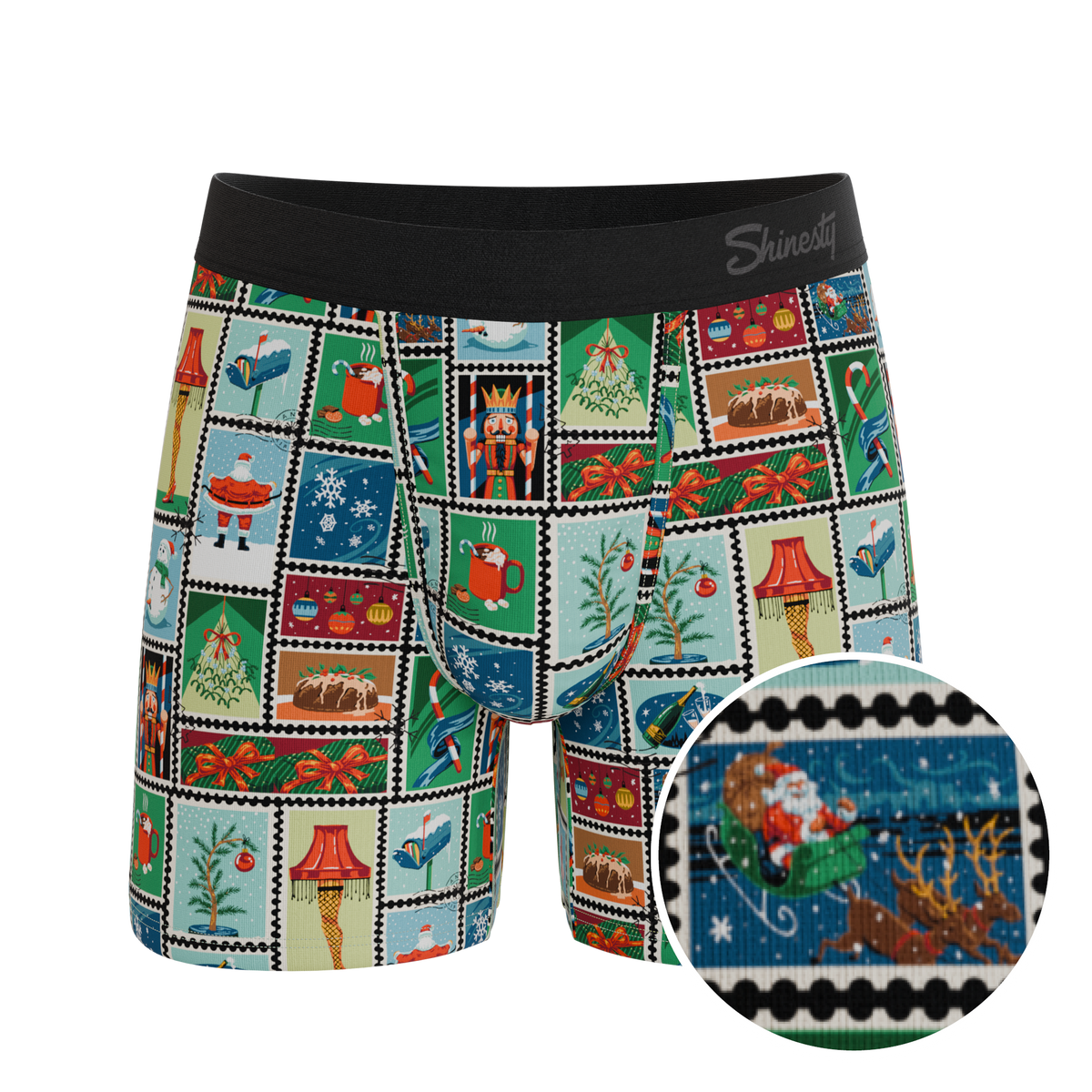 The North Pole Postage | Christmas Stamps Ball Hammock® Pouch Underwear With Fly - Shinesty