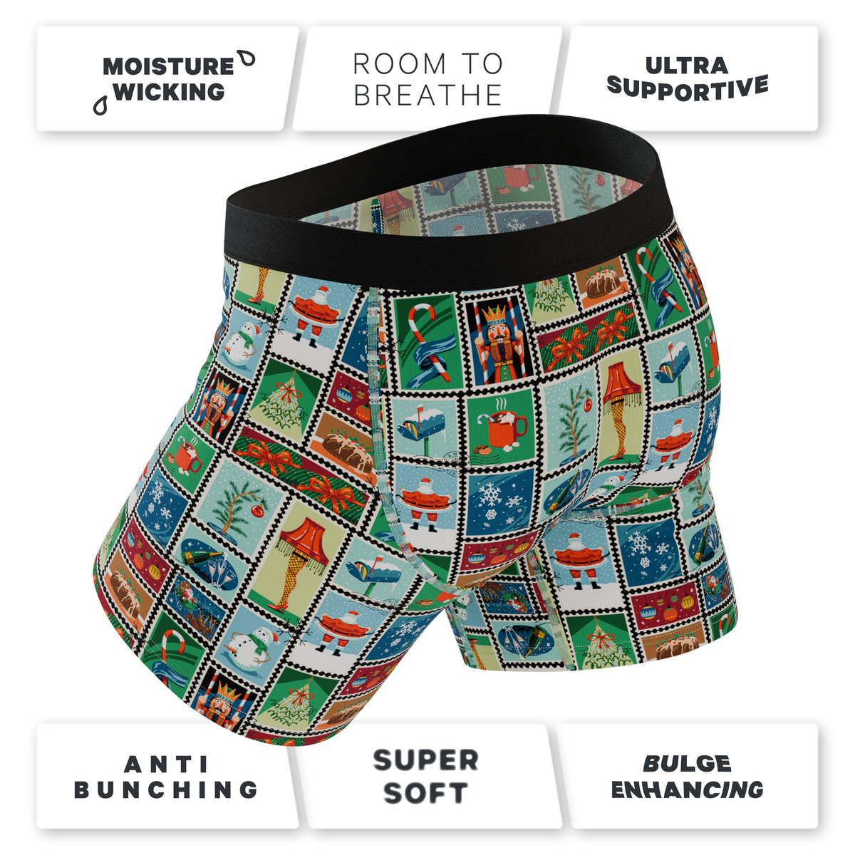 The North Pole Postage | Christmas Stamps Ball Hammock® Pouch Underwear With Fly - Shinesty
