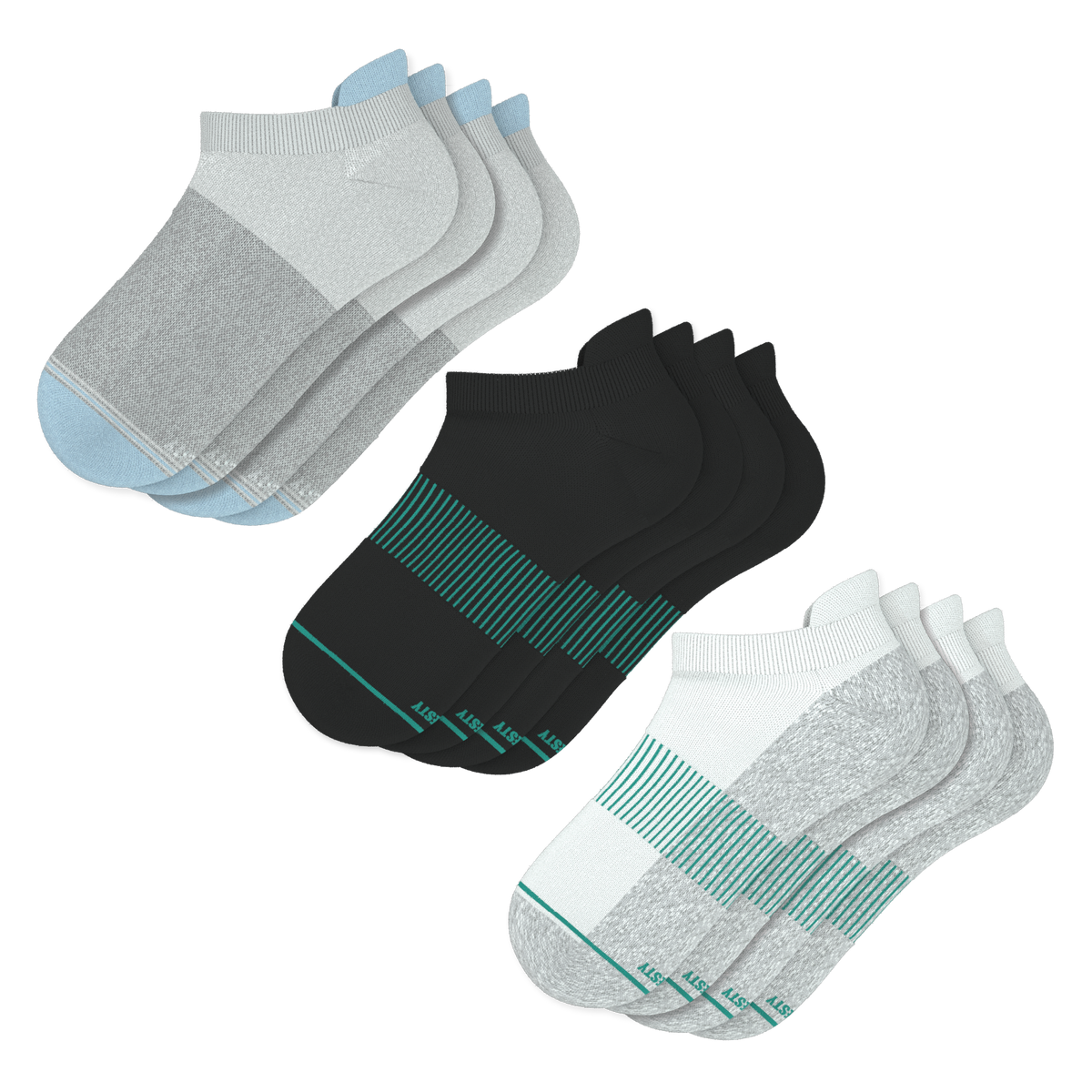 Versatile Solids Mix Pack | Blue Tri Color Block and Solids Heel Hammock™ Ankle Socks 6 Pack - Shinesty