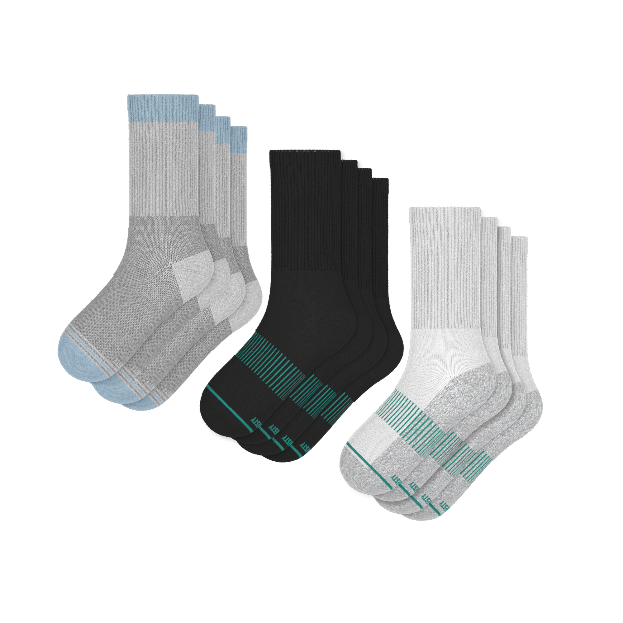 Versatile Solids Mix Pack | Blue Tri Color Block and Solids Heel Hammock™ Crew Socks 6 Pack - Shinesty