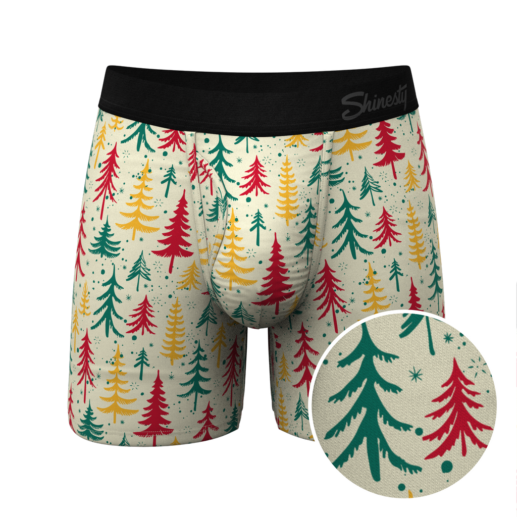 The Pine Tree Playboy | Retro Christmas Trees Ball Hammock® Pouch Underwear With Fly - Shinesty