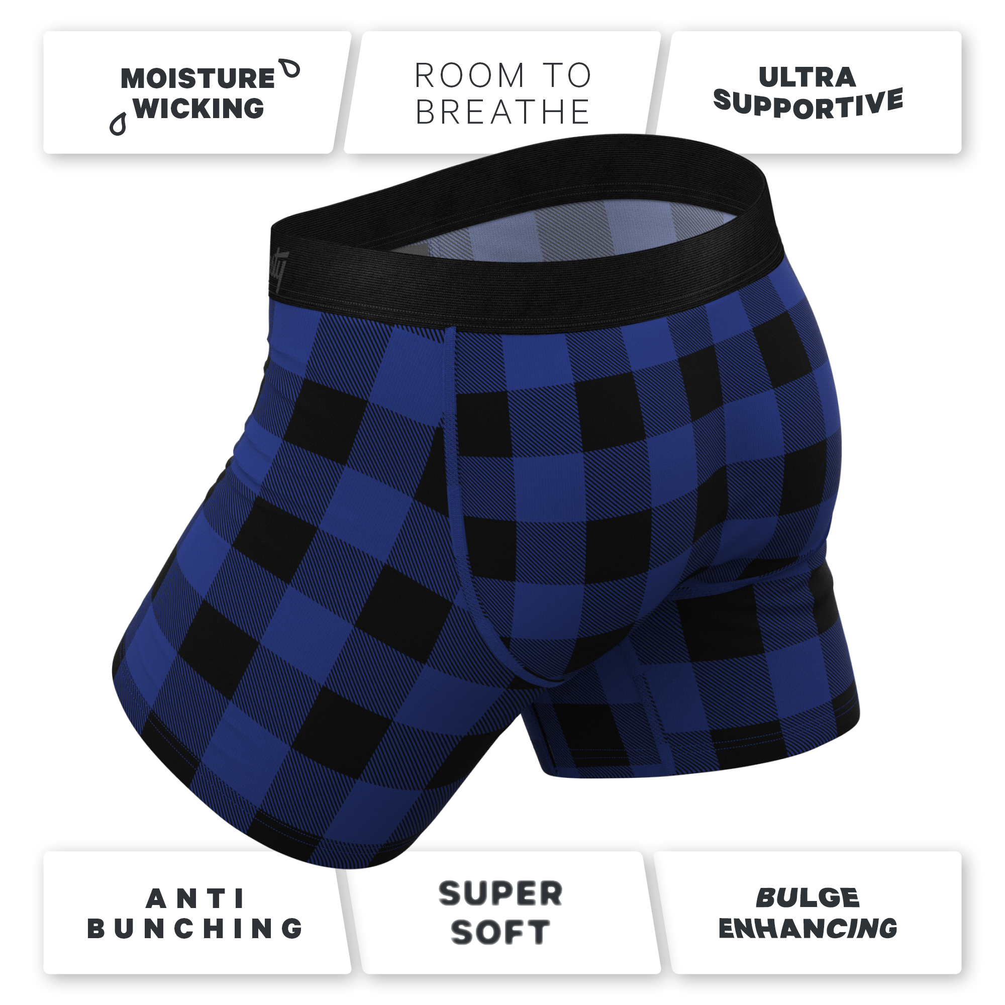 The Precious Plums | Blue Plaid Ball Hammock® Pouch Underwear With Fly - Shinesty