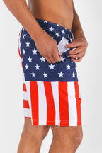 The Reagans | American Flag Patch Ball Hammock® Pouch 8" Swim Trunks - Shinesty