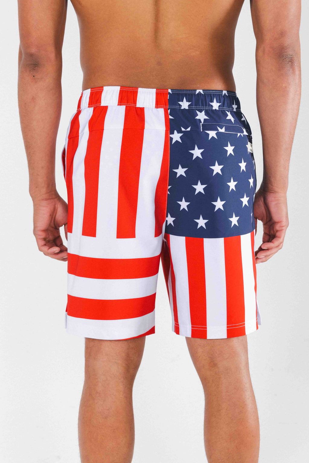 The Reagans | American Flag Patch Ball Hammock® Pouch 8" Swim Trunks - Shinesty