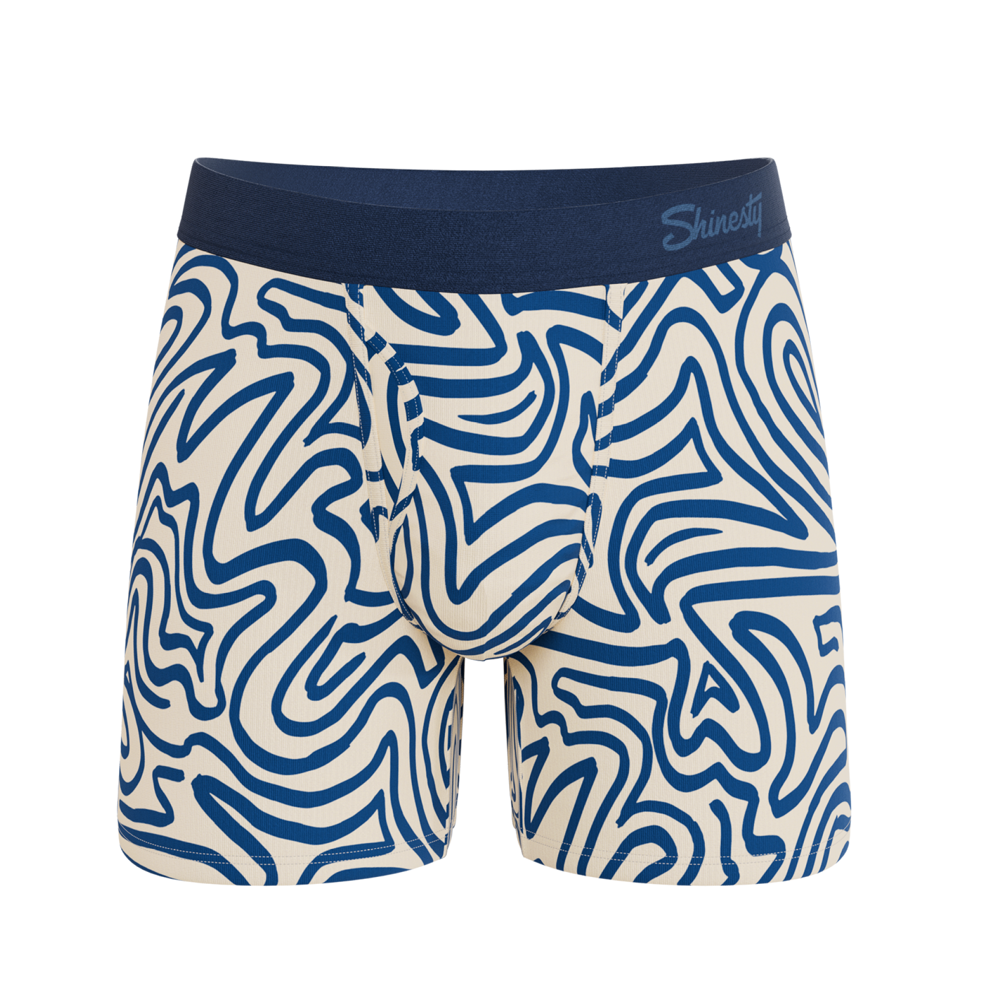 The Rio Grande | Abstract Navy Line Ball Hammock® Pouch Underwear With Fly - Shinesty