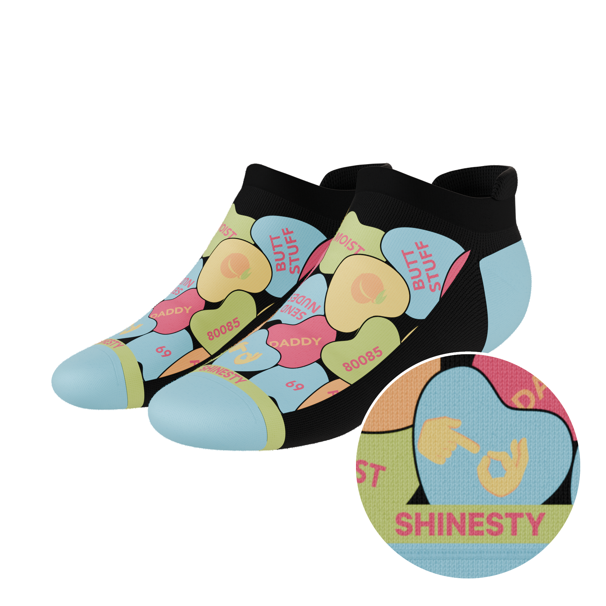 The Smooth Talker | Candy Hearts Heel Hammock™ Ankle Socks - Shinesty