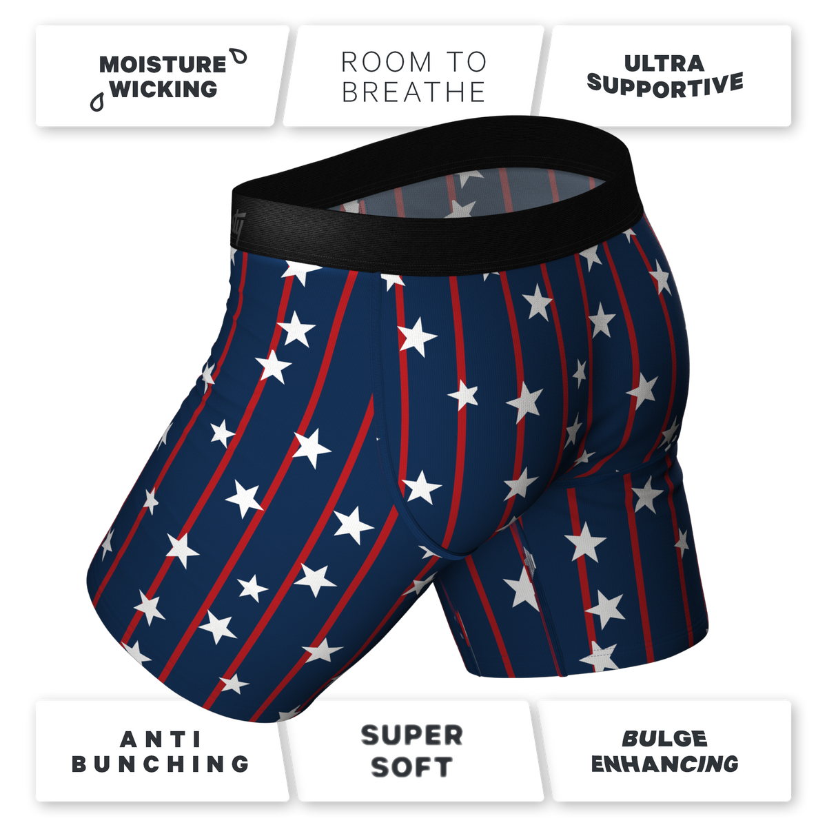 The Stars & Stripes | USA Pinstripe Ball Hammock® Boxer - Long Leg - Shinesty