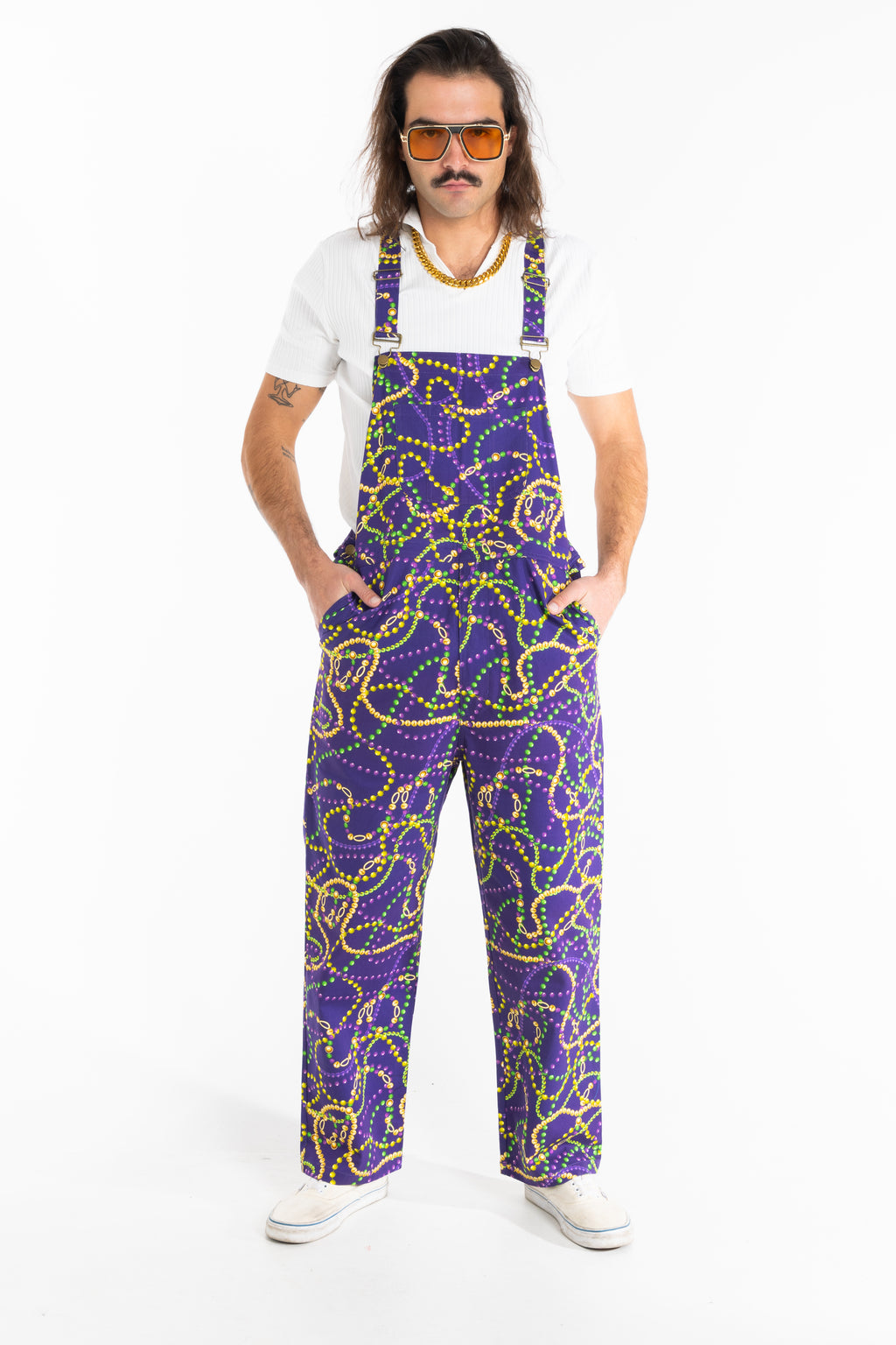 The Carnival Krewe | Mardi Gras Beads Men's Overalls - Shinesty