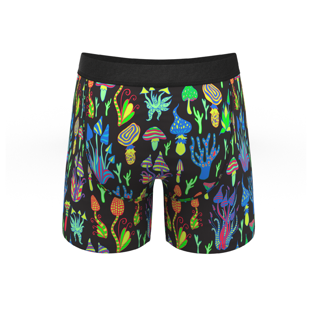 The Super Shroom | Neon Mushrooms Ball Hammock® Pouch Underwear With Fly - Shinesty