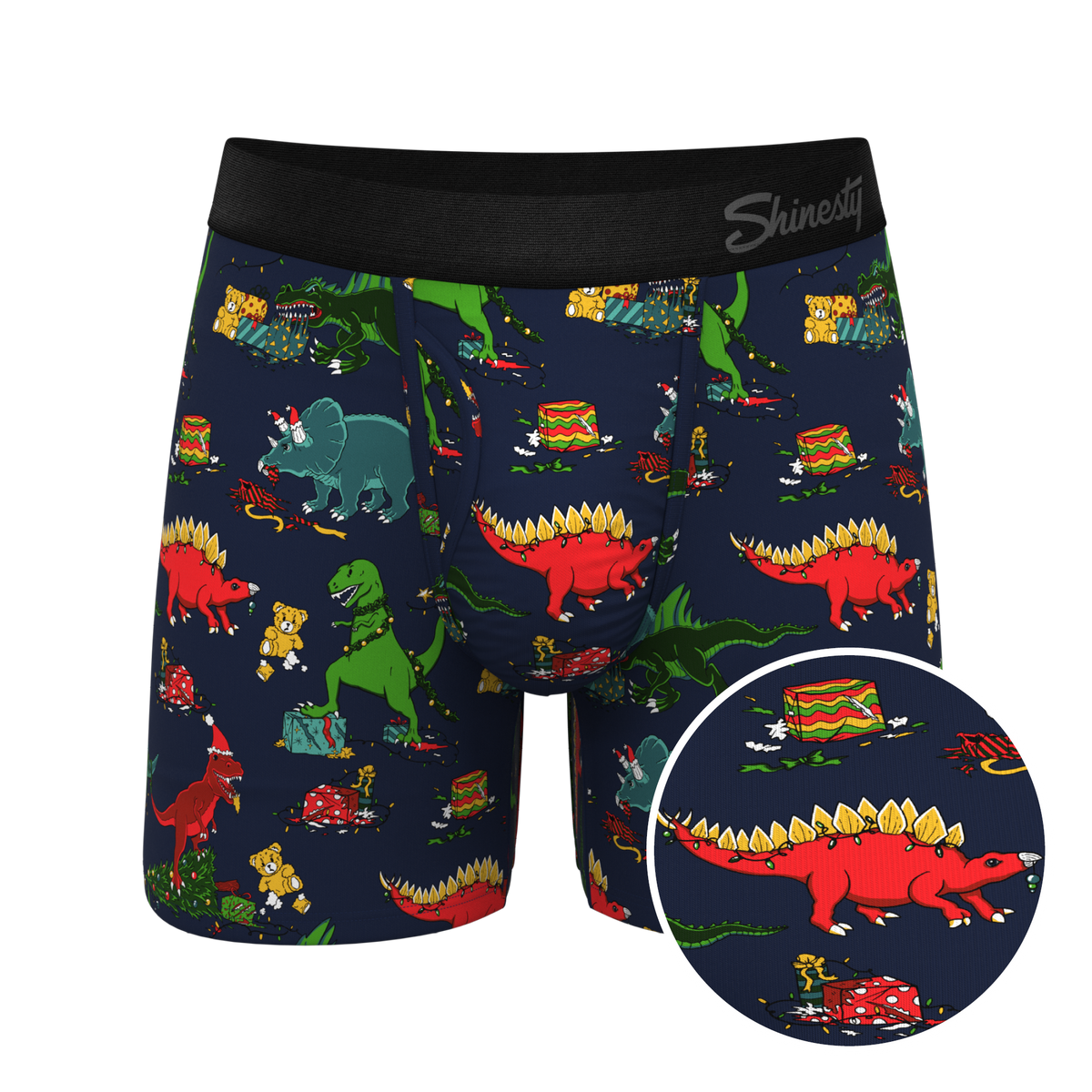 The T-Rexmas | Christmas Dinosaur Ball Hammock® Pouch Underwear With Fly - Shinesty
