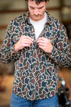 The Blender | Grey Duck Camo Chinchilla Soft™ Long Sleeve Stretch Button Up Shirt - Shinesty