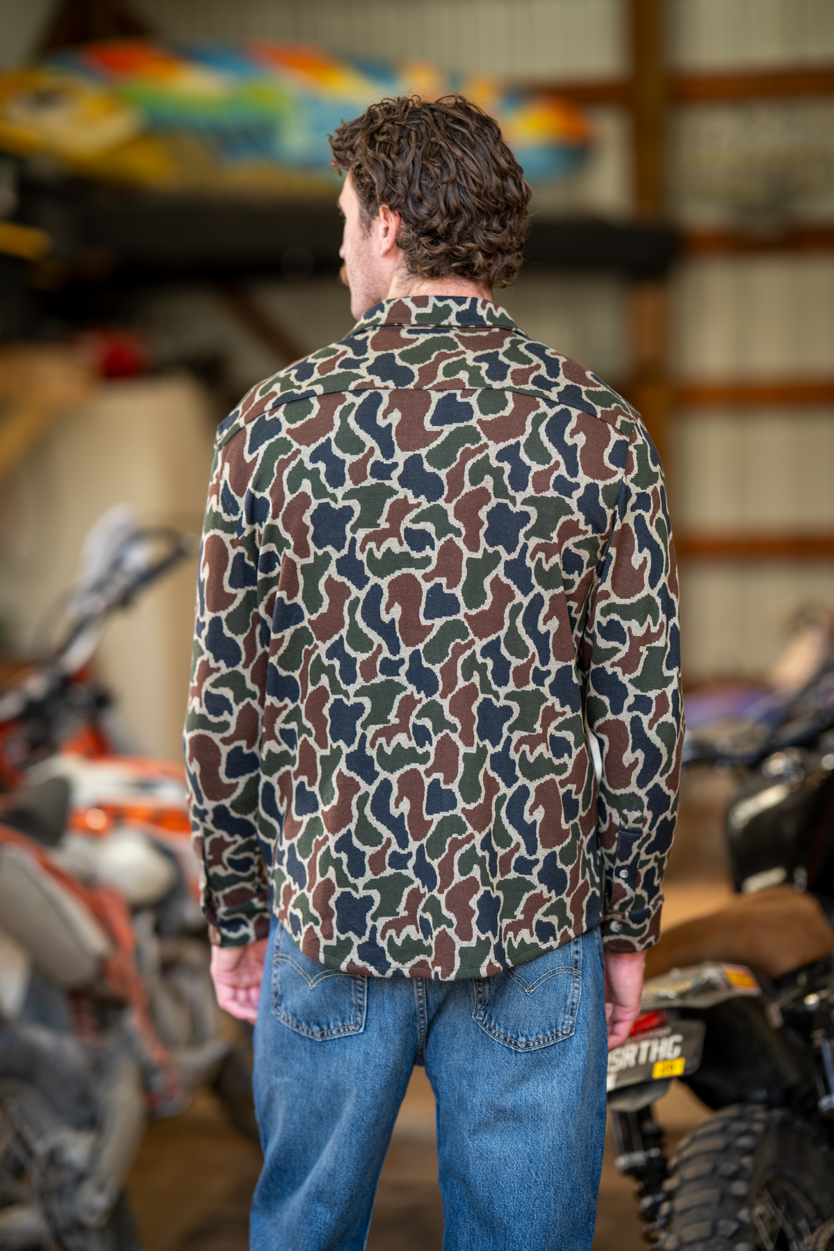 The Blender | Grey Duck Camo Chinchilla Soft™ Long Sleeve Stretch Button Up Shirt - Shinesty