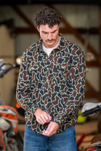 The Blender | Grey Duck Camo Chinchilla Soft™ Long Sleeve Stretch Button Up Shirt - Shinesty
