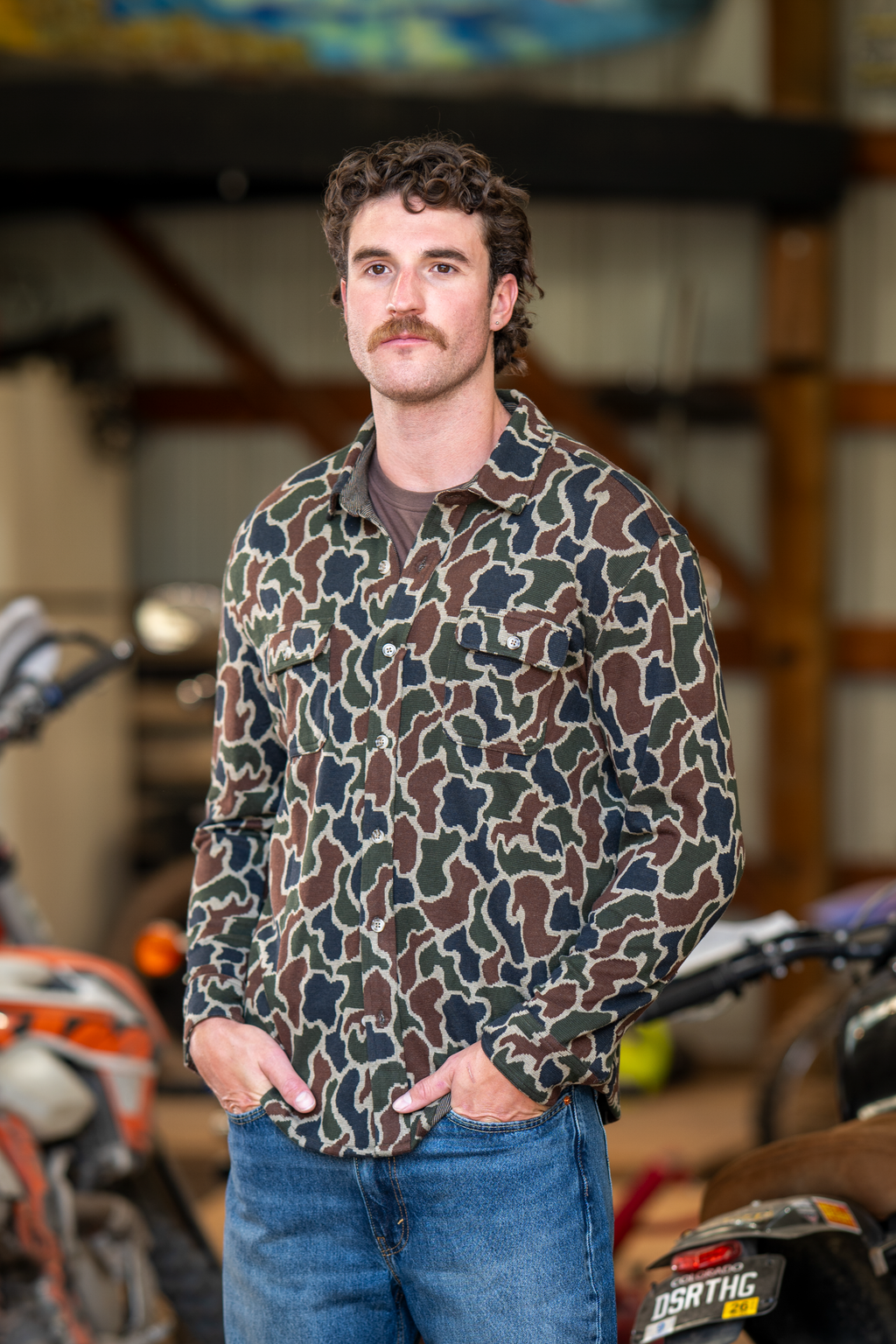 The Blender | Grey Duck Camo Chinchilla Soft™ Long Sleeve Stretch Button Up Shirt - Shinesty