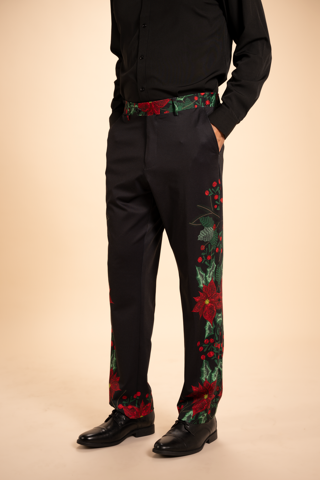 The Centerpiece | Poinsettia Men's Printed Suit Pants - Shinesty