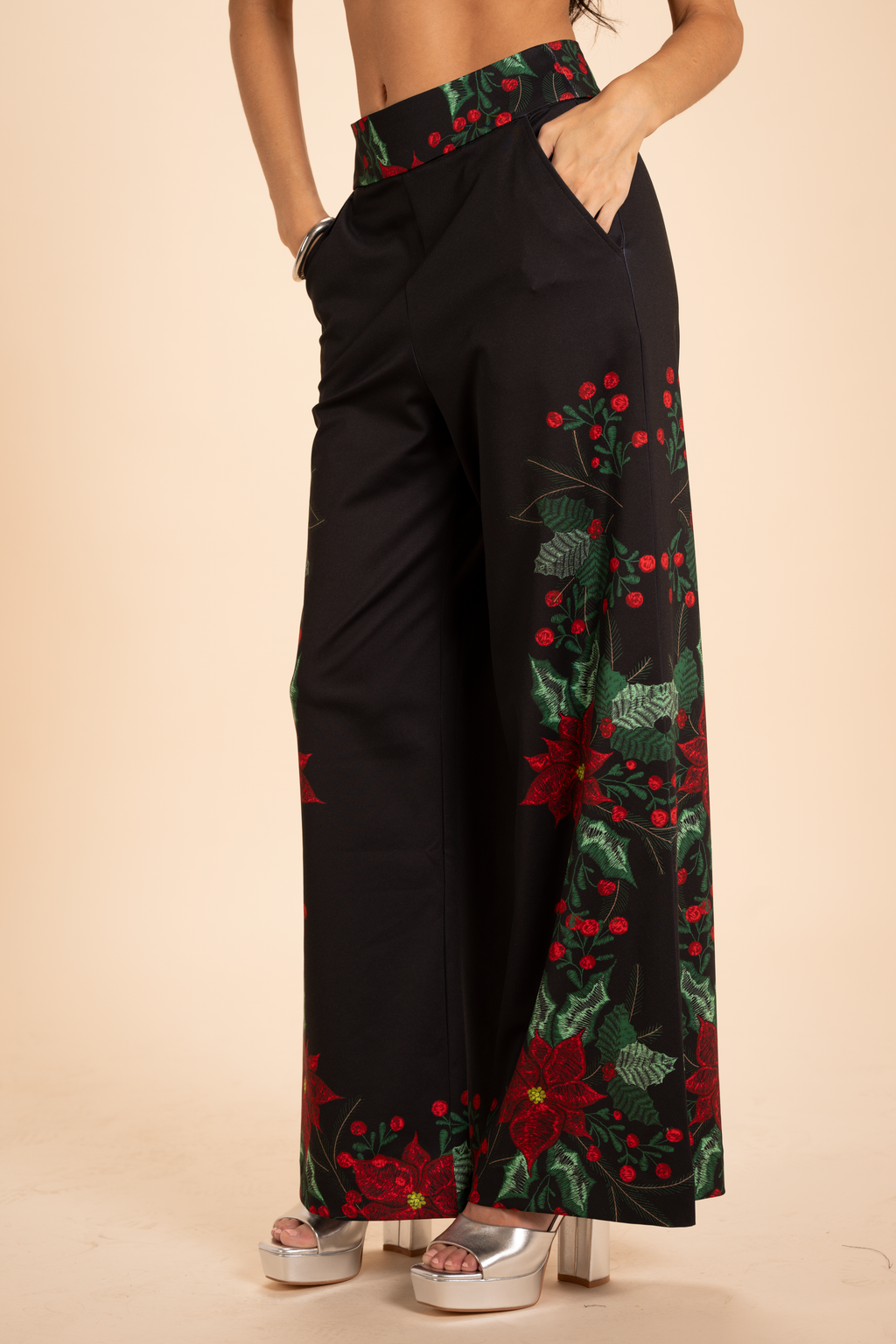 The Centerpiece | Poinsettia Wide Leg Pants - Shinesty