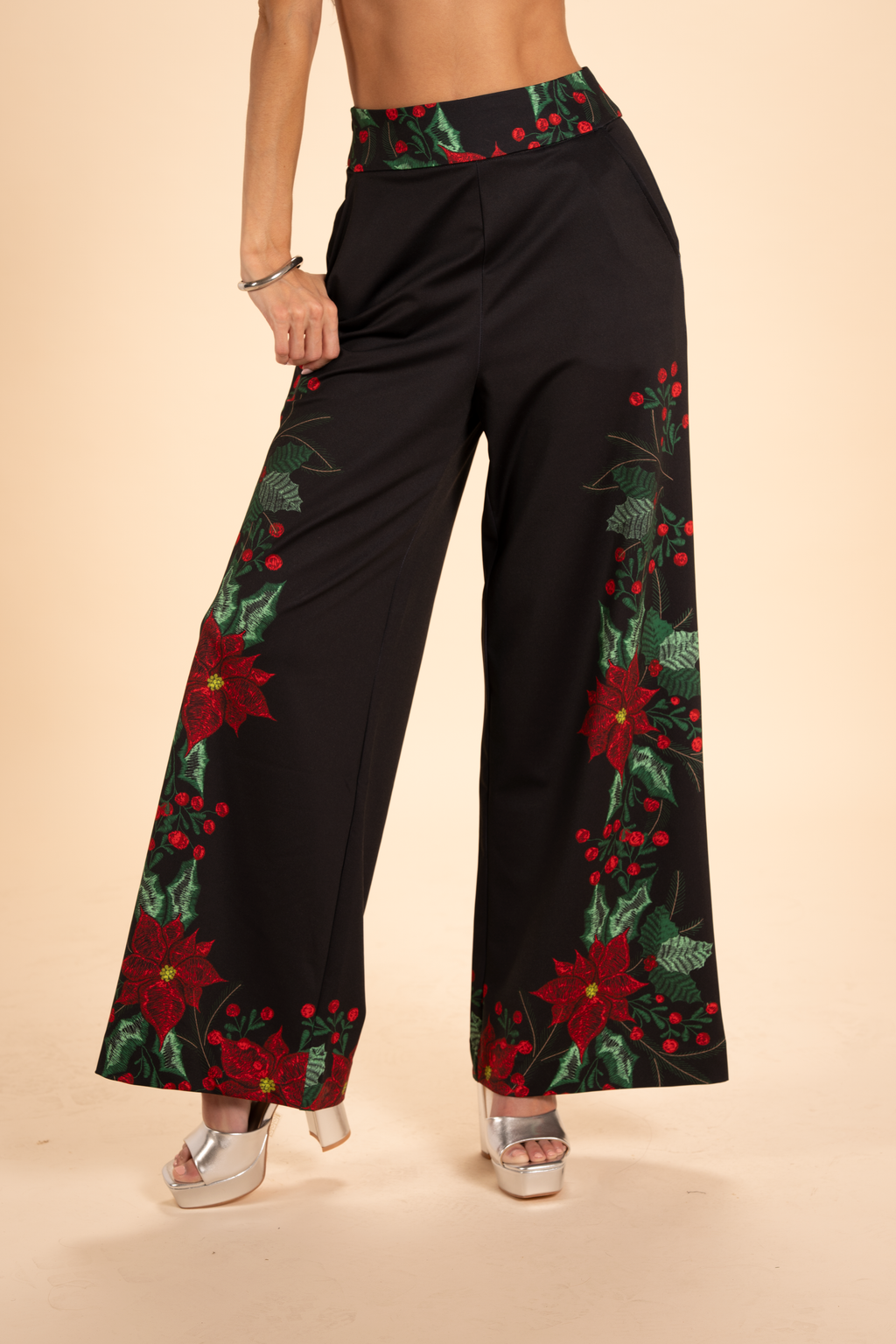 The Centerpiece | Poinsettia Wide Leg Pants - Shinesty