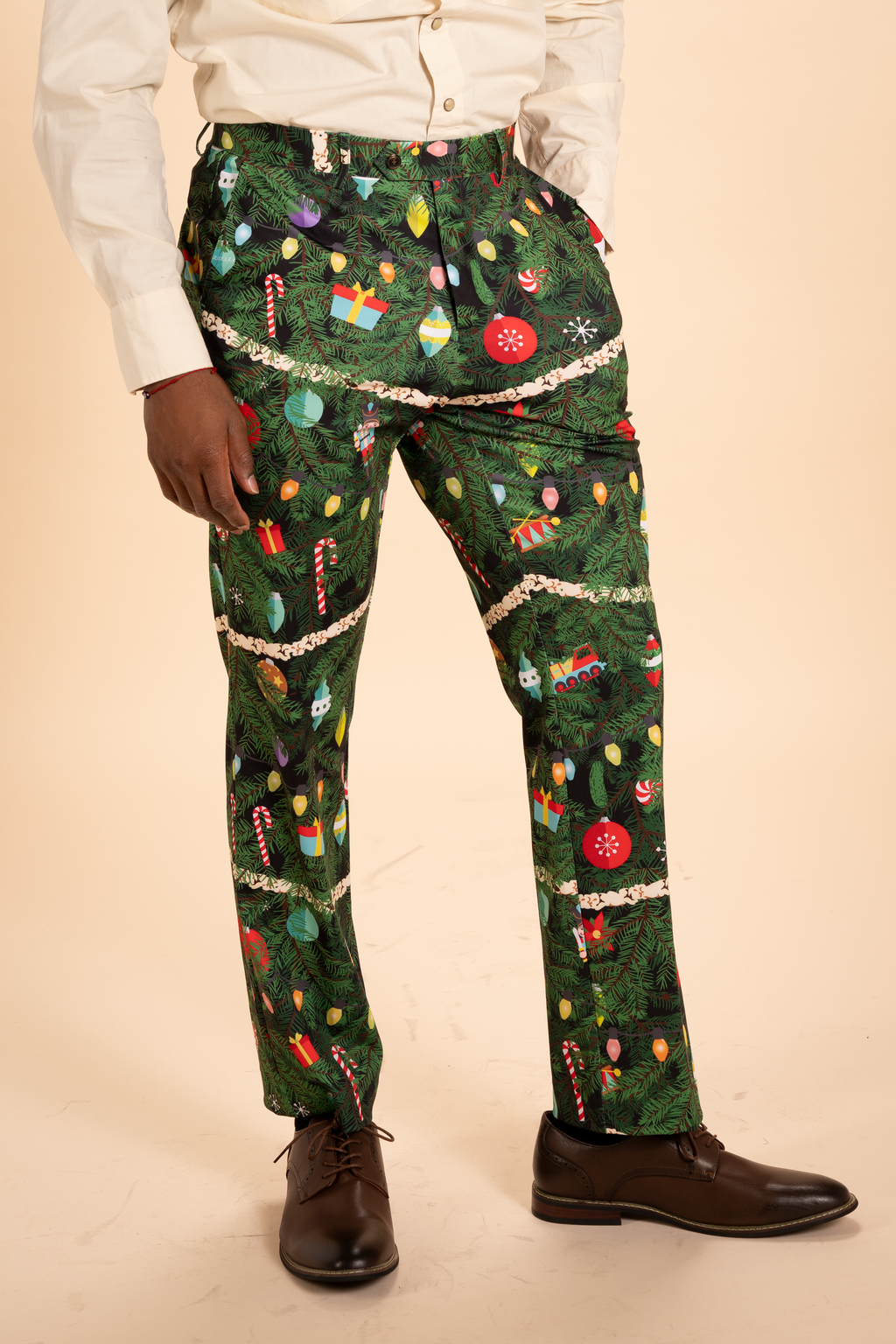 The Christmas Tree Camo | Christmas Tree Print Men's Printed Suit Pants - Shinesty