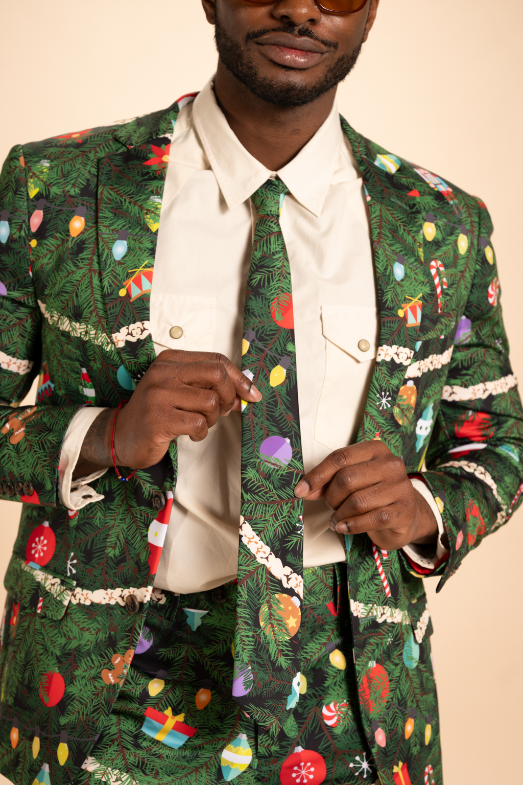 The Christmas Tree Camo | Christmas Tree Print Men's Printed Party Tie - Shinesty
