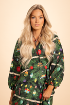 The Christmas Tree Camo | Christmas Tree Print Long Sleeve Dress - Shinesty