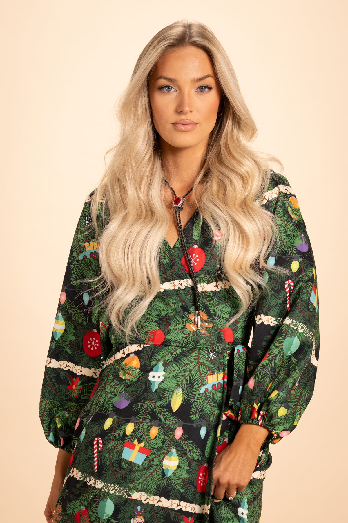 The Christmas Tree Camo | Christmas Tree Print Long Sleeve Dress - Shinesty